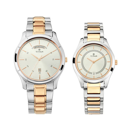 Titan Bandhan Quartz Analog with Day and Date Silver Dial Stainless Steel Strap