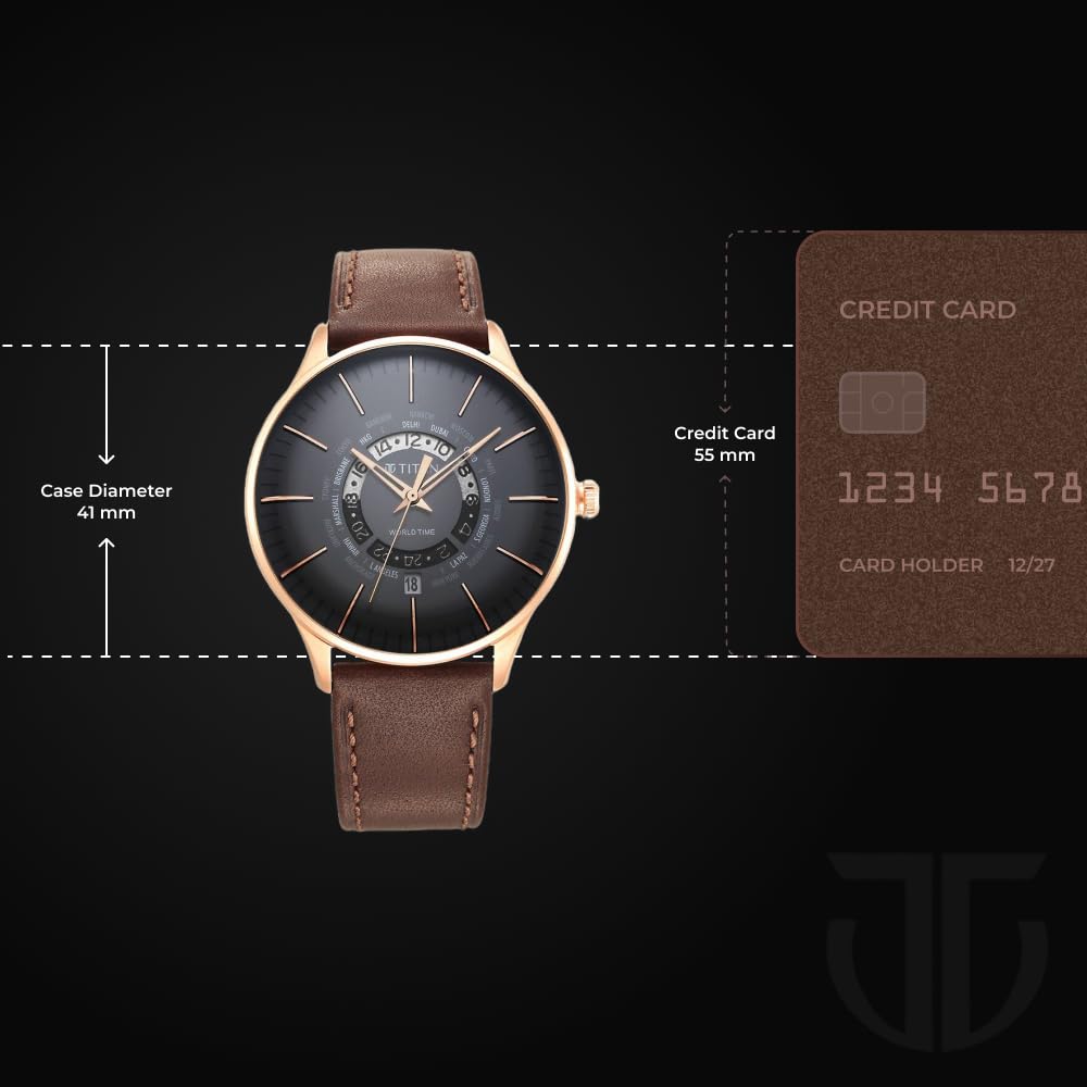 Titan Black Dial World Time with Date Stainless Steel Strap Analog Watc- image 2