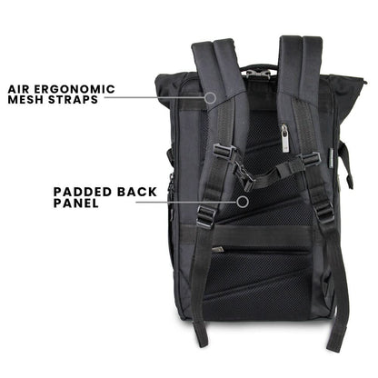 Gods RAPTR ROLL TOP 30 Litre 15.6 Inch Laptop Backpack with Efficient Organiser, Quick Access Pockets, Laptop Compartment, Expendable Design,Travel Friendly, Water Resistant, Black