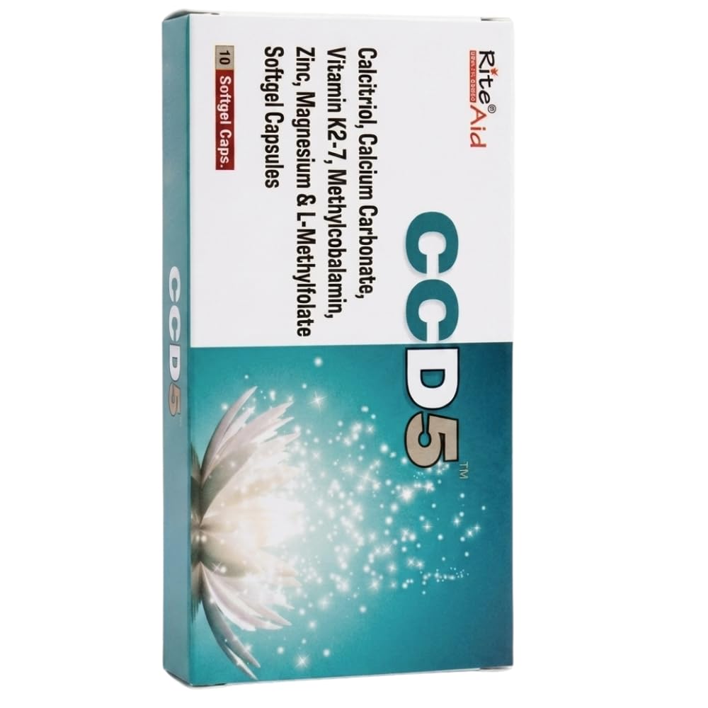 RITE AID HEALTH CARES CCD5 Advanced 5-in-1 Formula Softgel Capsules | Help Daily Bone & Nerve Support with Calcium, Vitamin K2-7, Vitamin B12, Zinc, Magnesium & L-Methylfolate