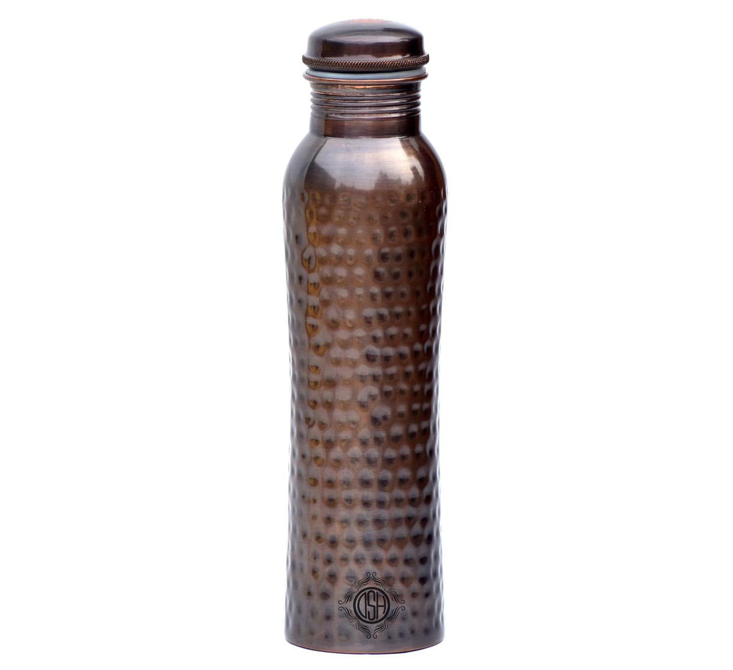 DSH Pure Copper Water Bottle, Jointless, Leakproof with Ayurvedic Health Benefits, Antique Oxidised Wood Brown Hand Hammered Diamond Design, 1 Piece, 920ml