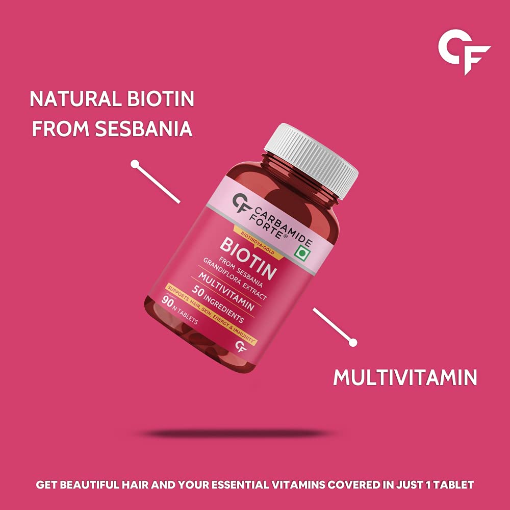 Carbamide Forte Biotin Supplement with 50 Multivitamin Ingredients for Women & Men - 90 Veg Tablets