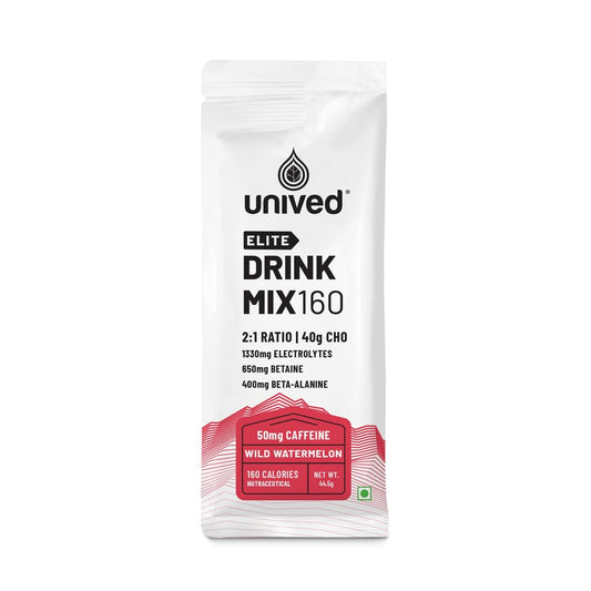 Unived Elite Drink Mix 160 | Isotonic Energy Drink | 2:1 Ratio & 40g Carbohydrates with Betaine & Beta-Alanine | Endurance Athletes Sports Drink (Wild Watermelon (50mg Caffeine), 8 Pack)