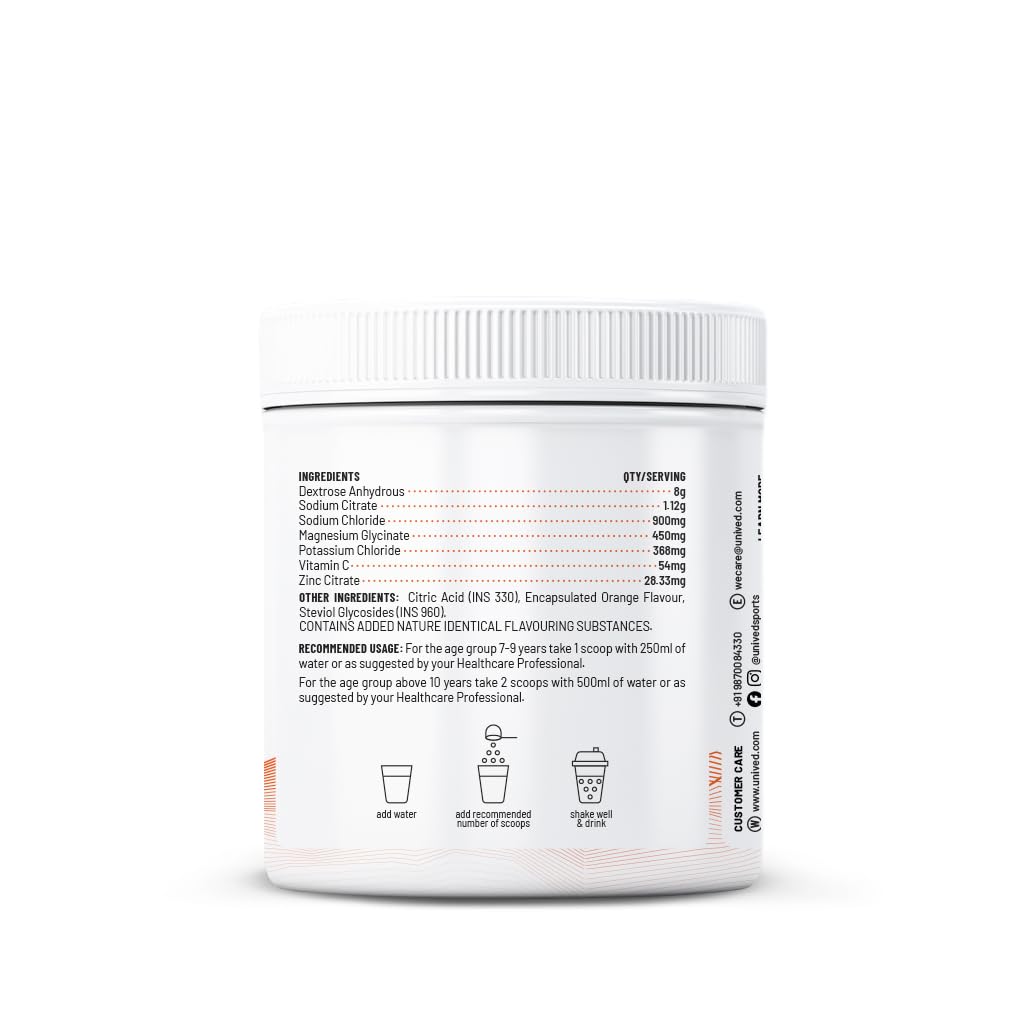 Unived Junior’s Hydration Mix | For Young Athletes | For Energy and to Replenish Lost Electrolytes & to Rehydrate | Essential Electrolytes with Vitamin C & Zinc | Ages 7-18 (Tangy Orange)