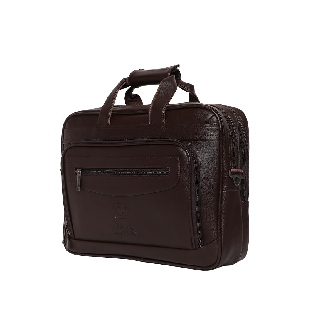 SWISS MILITARY VERBEPRO Premium Leatherette Laptop Sling Bag with 15.4 Inch Padded Compartment, Organizer Pocket & File Section, Premium Zippers & Detachable Strap, Use for Office, Business - Brown