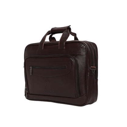 SWISS MILITARY VERBEPRO Premium Leatherette Laptop Sling Bag with 15.4 Inch Padded Compartment, Organizer Pocket & File Section, Premium Zippers & Detachable Strap, Use for Office, Business - Brown