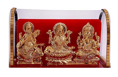 INTERNATIONAL GIFT Gold Lord Ganesh & Maa Lakshmi & Sarswati Acrylic Idol/Hindu