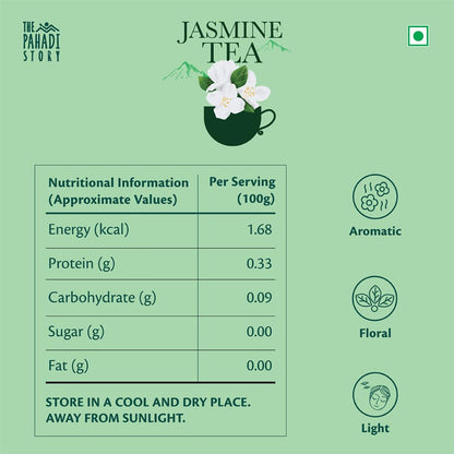 The Pahadi Story Jasmine Tea 50gm Natural Dried Jasmine Flowers With Green Tea Leaf For Weight Management, Healthy Heart and Good Oral Health, Antioxidant Herbal Green Tea