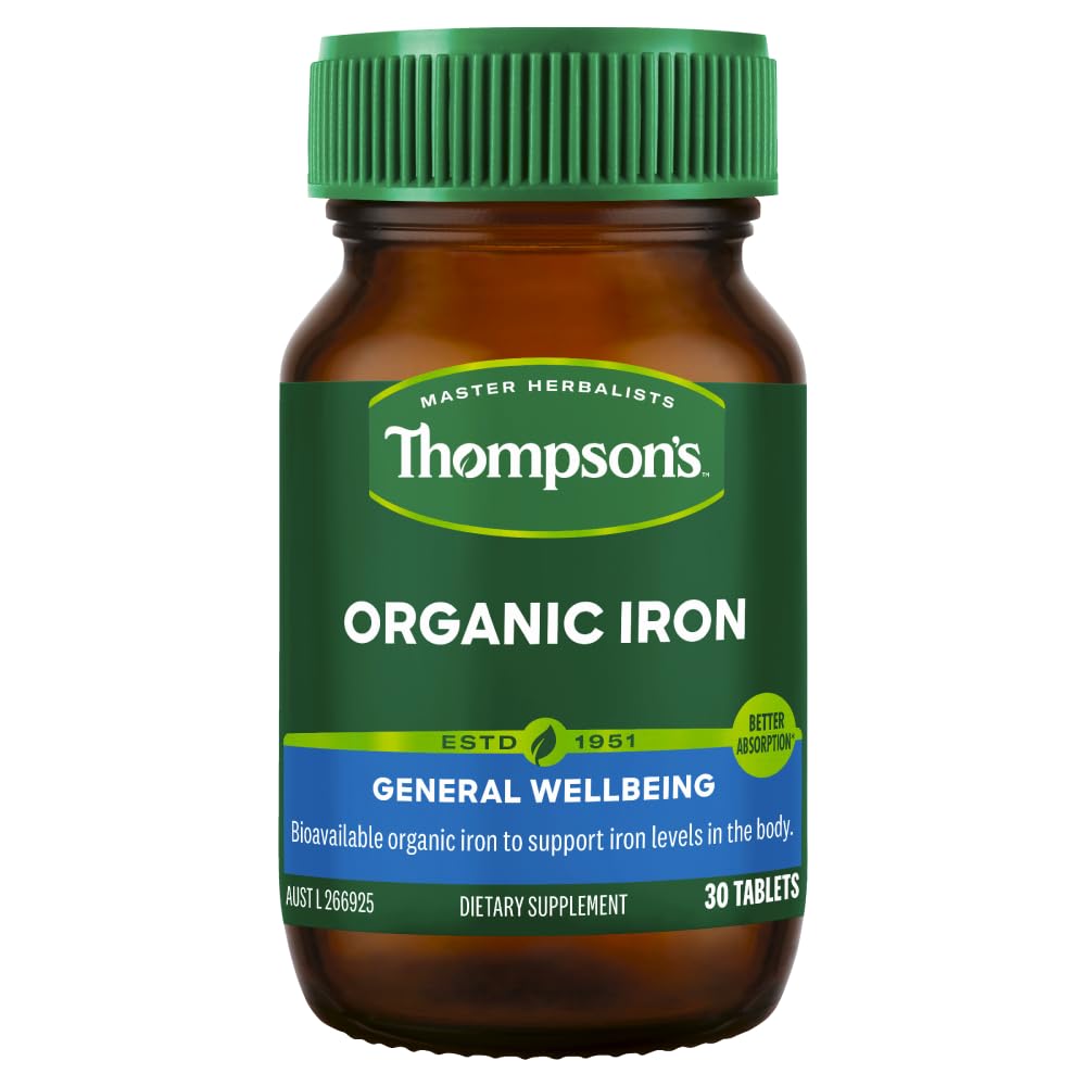Thompson's Organic Iron | 30 Tablets | With Folic Acid Vitamin C & B12 | Australian Made | Vegan Friendly | Better Absorption |