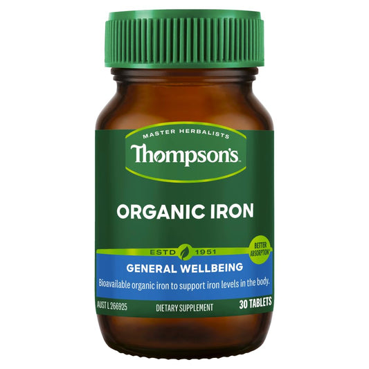 Thompson's Organic Iron | 30 Tablets | With Folic Acid Vitamin C & B12 | Australian Made | Vegan Friendly | Better Absorption |