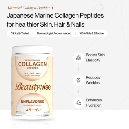Beautywise Advanced Marine Collagen Peptides With Hyaluronic Acid, Glutathione & Biotin | No Smell & Easy To Mix With No Added Sugar 200G (Unflovoured Pack Of 1)