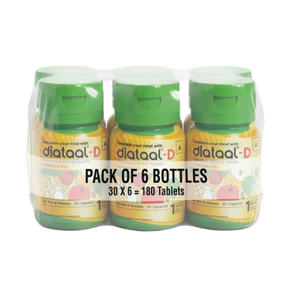 Diataal-D Multivitamin with added vit. D & ALA | Sustained Energy I Strong Bones I Immunity I Heart Health | Health, Fitness & Wellness Supplement | 180 Capsules | For Men and Women Pack of 6 (30 Cap each pack)
