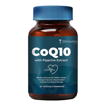 ZEROHARM CoQ10 250 mg with Piperine & Grape Seed Extract - High Absorption-Fermented Coenzyme Q10 Supplement- Antioxidant Support For Men & Women - 60 Veg Capsules