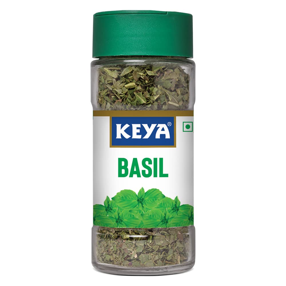 Keya Basil | Freeze Dried | Seasoning for Pasta, Pizzas, Soups, and Salads | Rich in Antioxidants & Supports Digestion | No Artificial Flavours or Colours | 12g