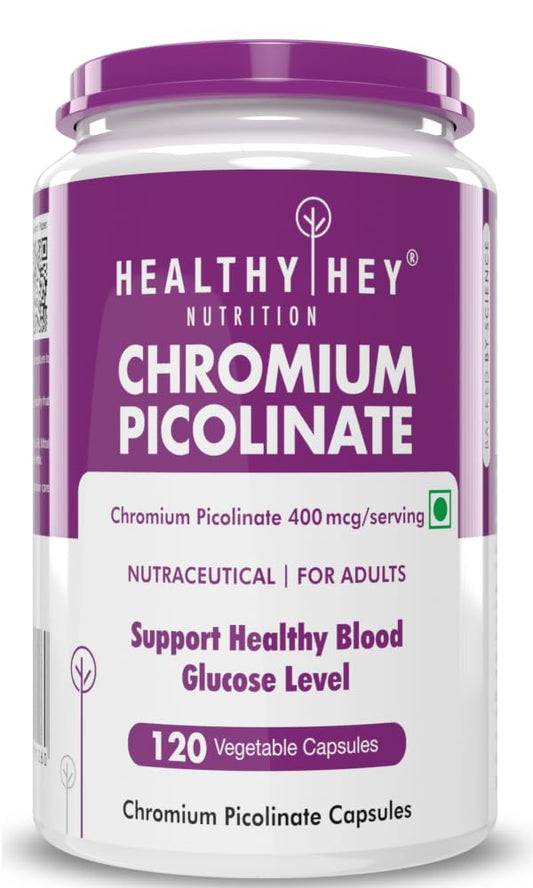 HealthyHey Nutrition Chromium Picolinate 400mcg - 120 Veg Capsules, Non-GMO, Glu