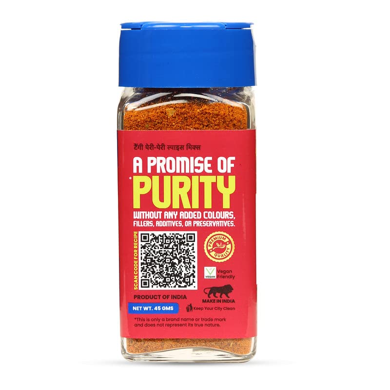 CRISTA Tangy Peri-Peri Spice Mix | Exotic Spices | Multi-purpose Seasoning | Trans Fat Free | Vegan | Zero added Colours, Fillers, Additives & Preservatives | 45 gms