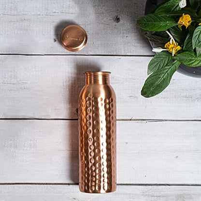 KIE 100% Copper Hammered Bottle Leak Proof for dining (1 LTR) 1000 ml Bottle (Pack of 1, Copper, Copper)