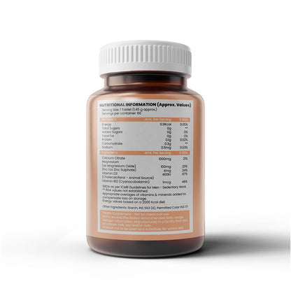 Healthcom Nutra CALCO-12 Calcium 60 Tablets Pack | Magnesium, Zinc With Vitamin D3 & B12 Capsule for Men & Women | For Stronger Bones, Immunity Improves Joints & Muscles Metabolism