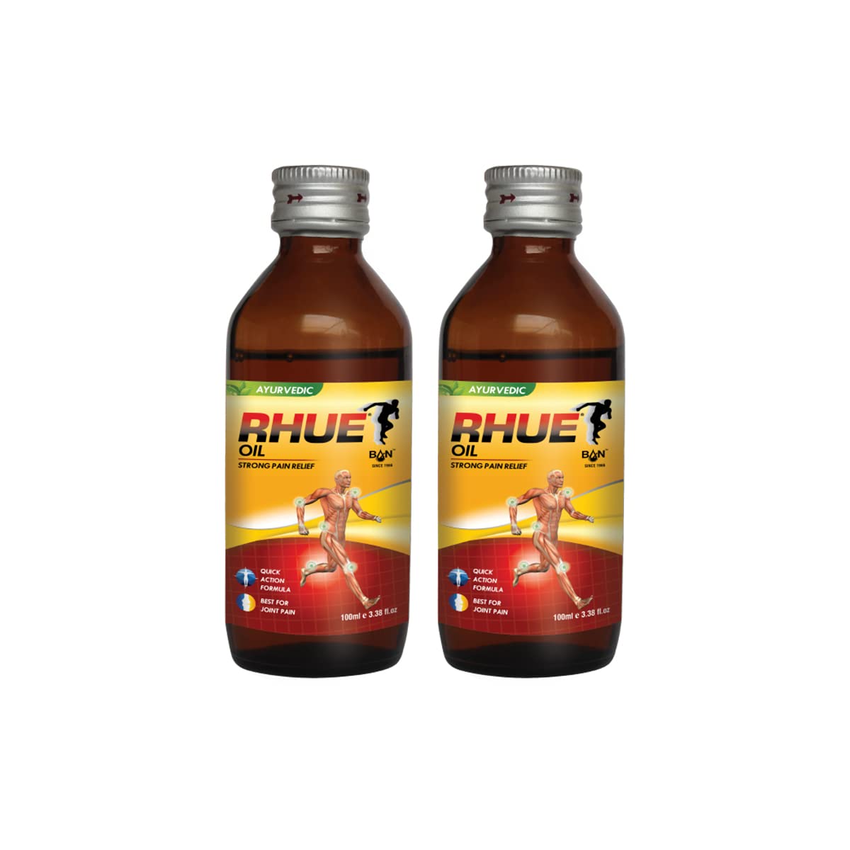 RHUE Strong Pain Relief Oil 100ml Pack of 2 | Ajwain, Mustard & Clove Oil Extract With Natural Herbs | Ayurvedic Massage Tel For Knee/Legs/Shoulder/Neck/Back & Joint | Ointment For Men & Women
