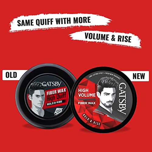 Gatsby Styling Fiber Hair Wax - Bold & Rise 75gm | High Volume, Natural Finish, Strong Hold, Anytime Re-Stylable & Easy Wash Off | For High Quiff Hair Style | Hair Styling Wax for Men