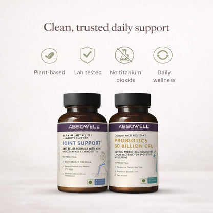 Absowell Joint Support & Probiotics Combo – Glucosamine, Chondroitin, MSM + 50 Billion CFU Probiotic