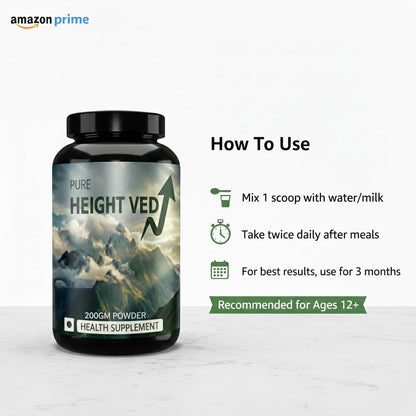 Strength Core The Height Veda Supreme Formula – Natural Ayurvedic Supplement for Height & Bone Health | 200Gram powder for Teens & Adults | Supports Growth & Wellness
