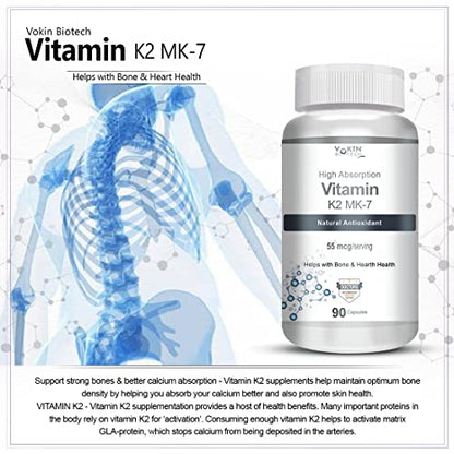 Vokin Biotech Vitamin K2 MK-7- Support Bone & Heart Health - 55mcg – (90 Capsules)