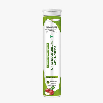 Haleness Care Apple Cider Vinegar Effervescent Tablet with mother | Supports Metabolism & Appetite Control I With 500mg ACV, Vit B6 & B12 I No Maltodextrin, No Added Sugar I (Pack of 1 ( 20 Tabs), Moringa)
