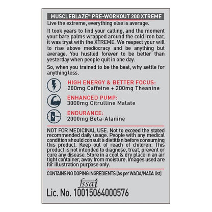 MuscleBlaze Pre Workout 200 Xtreme (Berry Bolt, 30 Servings, 100g) | 20- image 3