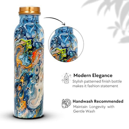 Printed Copper Bottle - Copper Water Bottle 1+ Litre - Floral Water Bottle - Pure Copper Bottle For Office & Home - Water Bottle Copper For Women - Water Bottle For Men - Gym Water Bottle Copper