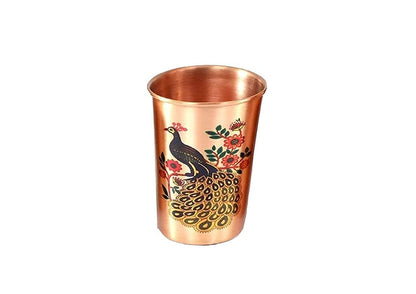 Aditya Shopping Premium Peacock Print Copper Water Bottle (1 Litre) With One Copper Glass (250 ml)