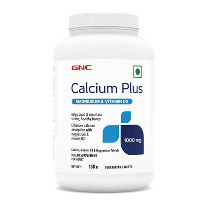 GNC Calcium Plus With Magnesium & Vitamin D3 | 180 Tablets | Strengthens Bones | Supports Strong Teeth | Promotes Healthy Muscle Contraction | Formulated in USA | 1000mg Per Serving