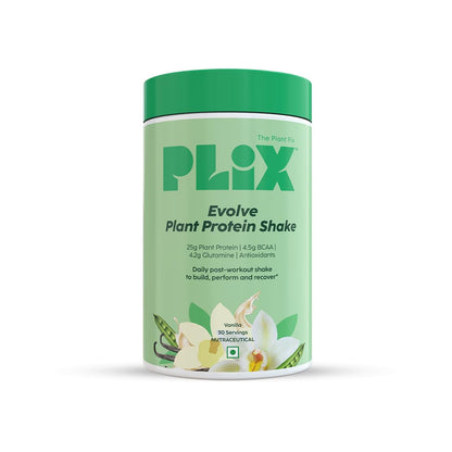 PLIX - THE PLANT FIX EVOLVE Performance Plant Protein Powder For Muscle Gain And Recovery (Vanilla Flavour) 1Kg, Vegan Protein Drink With B12 Vitamin, Helps To Boosts Immunity, No Added Sugar