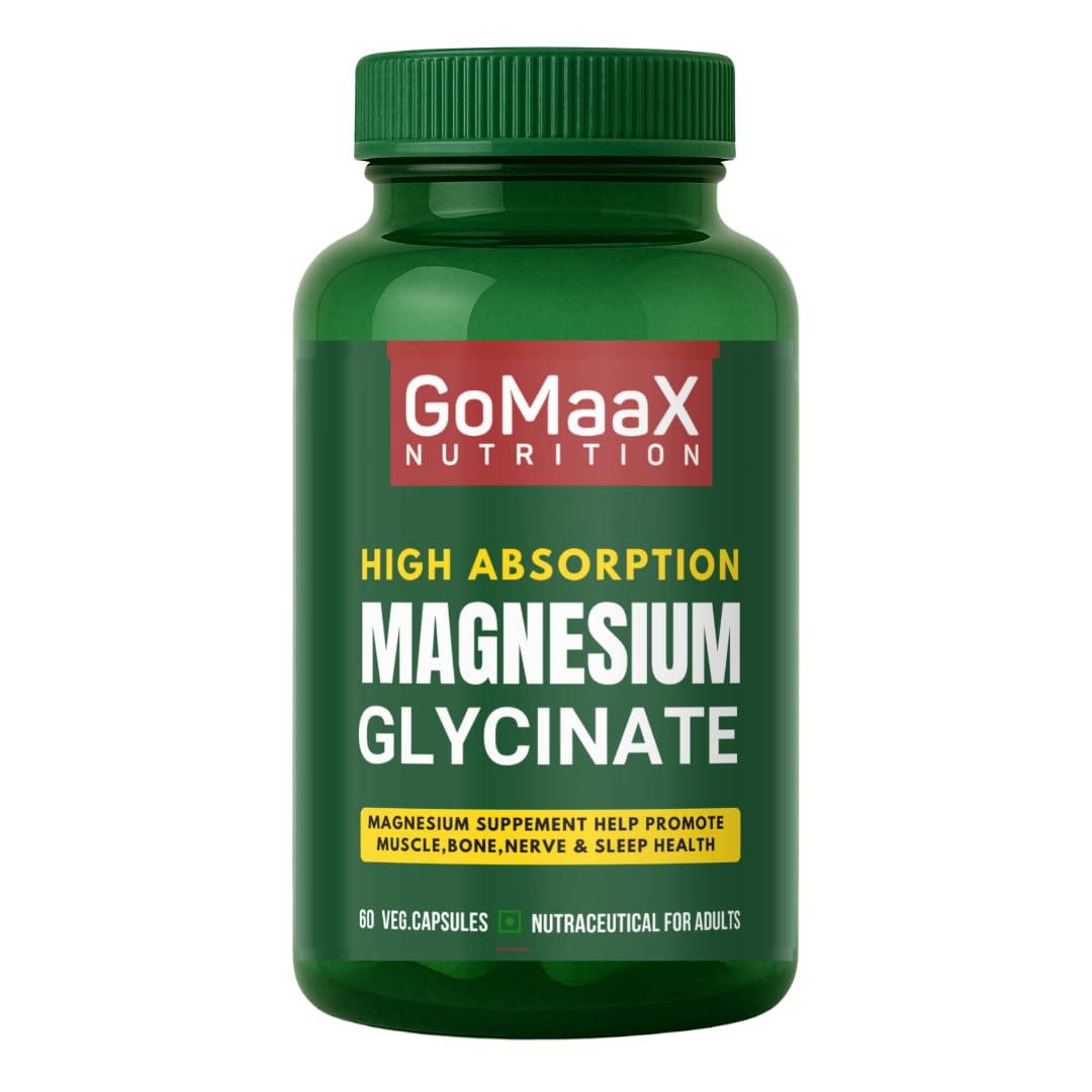 GOMAAX High Absorption magnesium glycinate 550mg, magnesium supplement | 60 Veg Capsules | Supports Nerve & Muscle Health | For Both Men & Women
