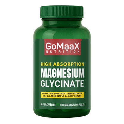 GOMAAX High Absorption magnesium glycinate 550mg, magnesium supplement | 60 Veg Capsules | Supports Nerve & Muscle Health | For Both Men & Women