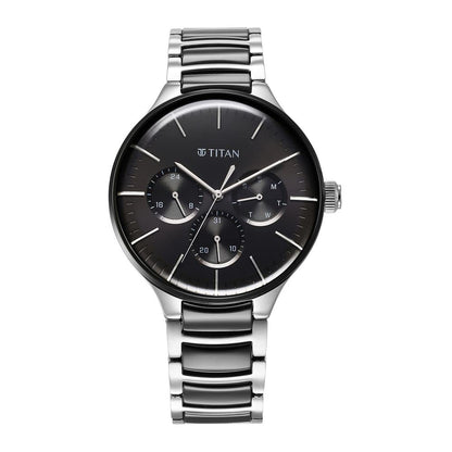 Titan Ceramic Fusion Quartz Black Round Dial Men's Analog Watch | Stainless Stee