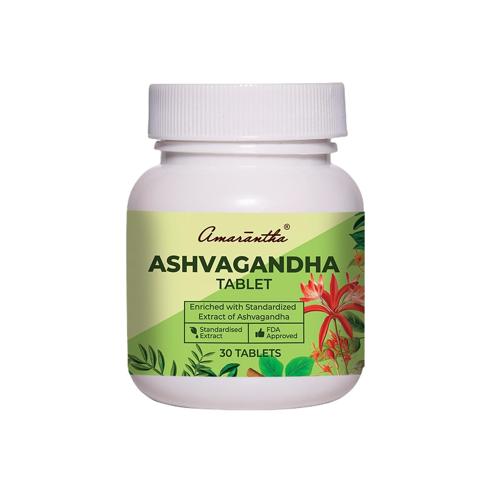 Amarantha Ashvagandha Tablet (30 Tablet) | Supports Stress Management, Sound Sleep, Calm Mind & Immunity | Ayurvedic Herbal Supplement for Men & Women
