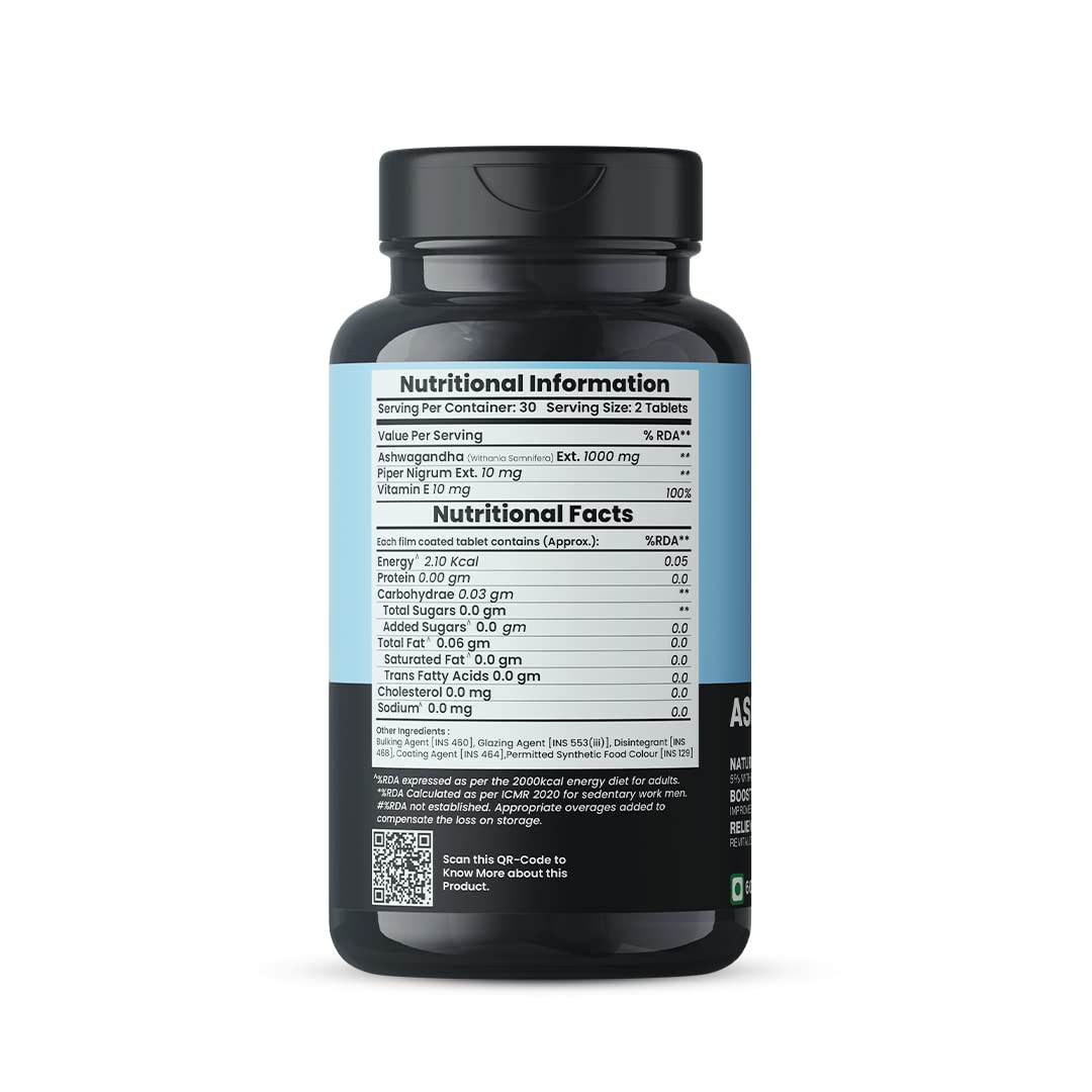 Meadbery Ashwagandha Tablet, 1000mg of True Himalayan Ashwagandha Tablet, Energy and Immunity Booster Ashwagandha Capsules for Men and Women, Clinically Researched Ingredients (60 Tablets)