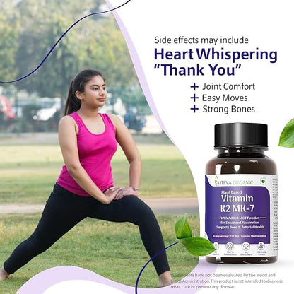Viteva Organic Vitamin K2 MK7 100 Percent Vegetarian Capsules With MCT Powder For Bone Strength Vitamin K2 Support Calcium Absorption Multi Vitamin Supplement For Men And Women (120 Count)