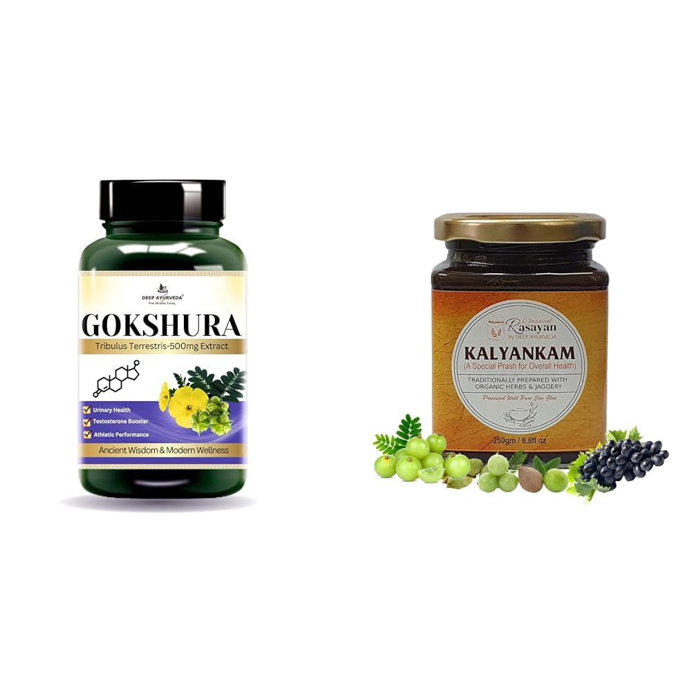 Deep Ayurveda Gokshur Vegan Capsules | Deep Ayurveda® Kalyankam Prash With Desi Ghee & Organic Jaggery (Gur) | Especially Formulated Chyw