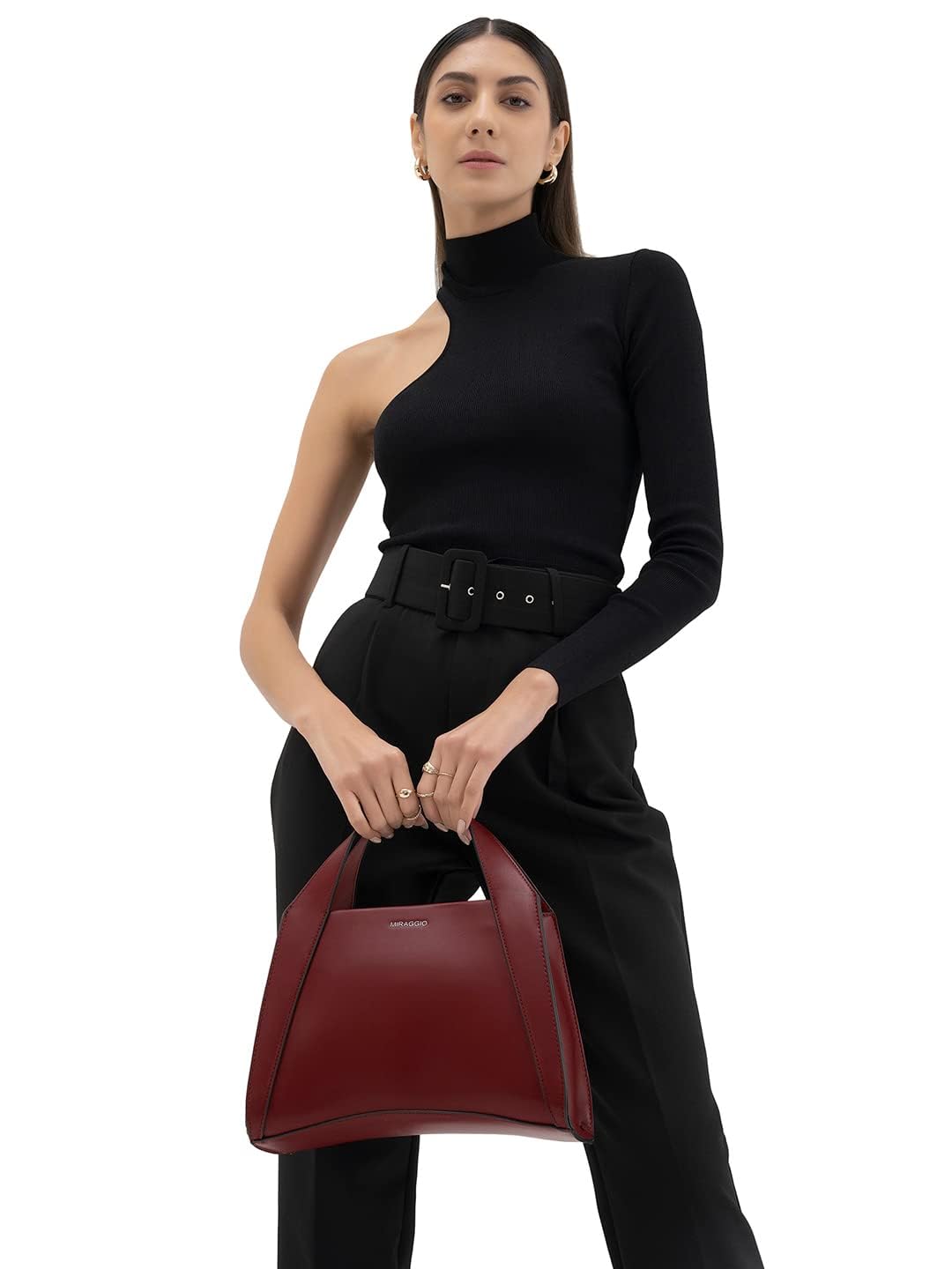 Miraggio Risa Top-Handle Satchel Handbag for Women with Detachable & Adjustable Sling Strap (Wine)