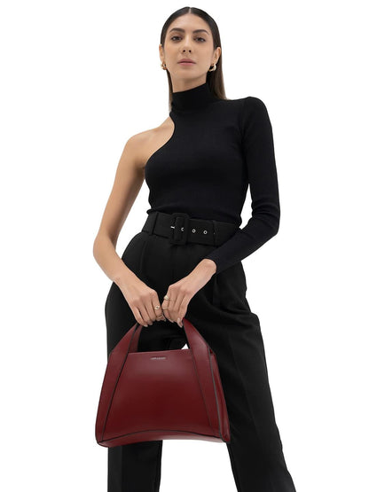Miraggio Risa Top-Handle Satchel Handbag for Women with Detachable & Adjustable Sling Strap (Wine)