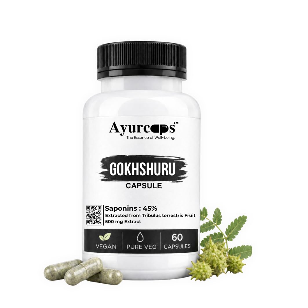 Ayurcaps Gokhshuru Capsules (Tribulus Terrestris) | Ayurvedic Supplement For Men, Women | Supports Energy, Stamina & Active Daily Routine | Plant-based Veg Capsules For Wellness Support | 60 Capsules