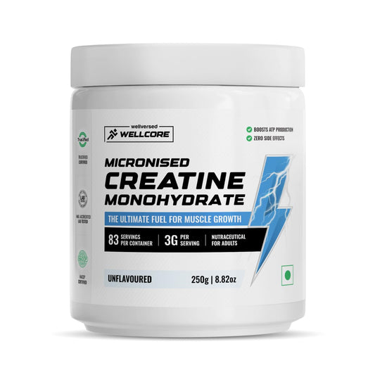 Wellcore - Pure Micronised Creatine Monohydrate Powder | Unflavoured (250G, 83 Servings) | Rapid Absorption | Enhanced Muscle Strength & Power | Fast Recovery | Increased Muscle Mass