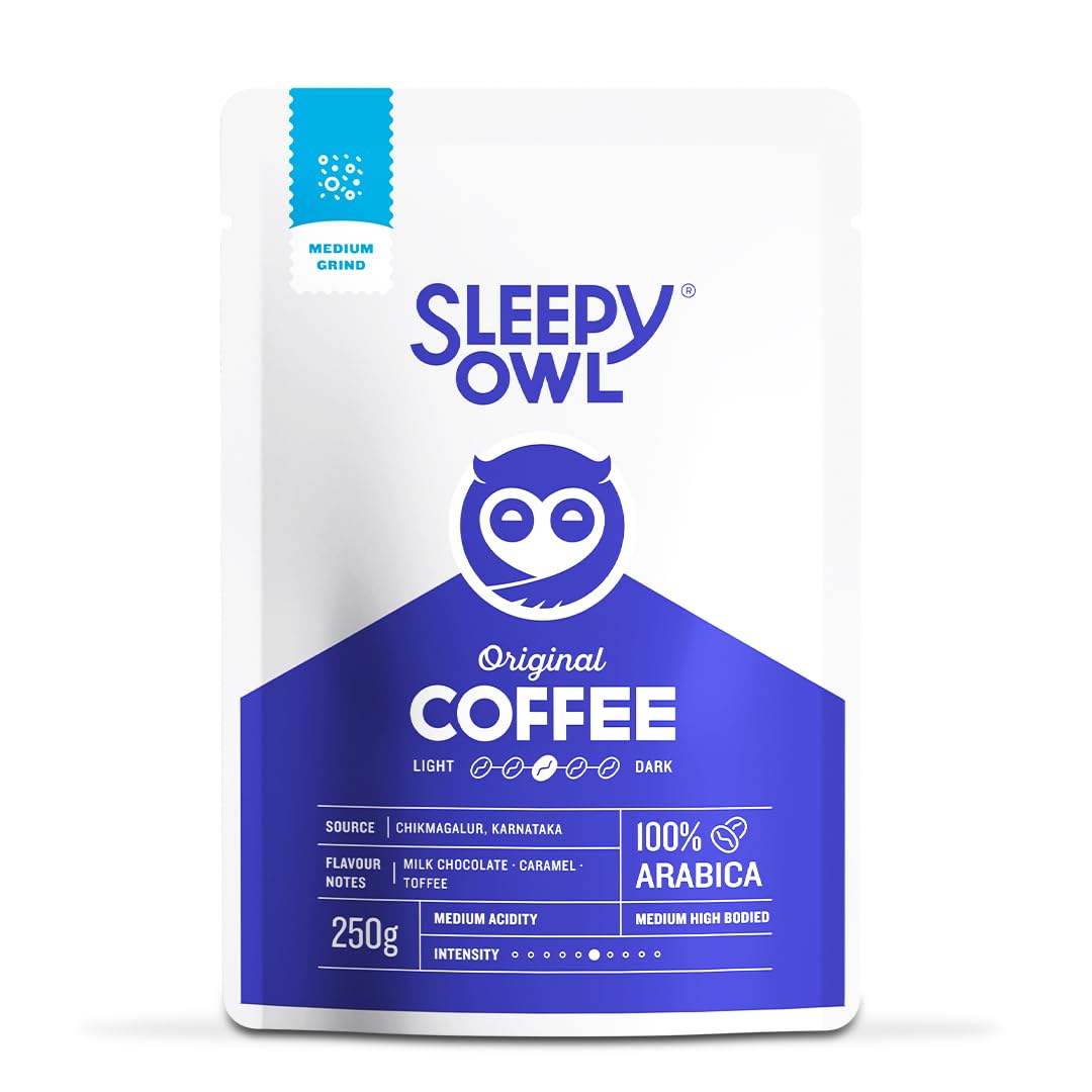 Sleepy Owl Original Ground Coffee | Medium Grind Coffee | Pour Over, Aeropress, Homemachine | Medium Roast | 100% Arabica | Freshly Roasted & Ground | 250g | Directly Sourced From Chikmagalur