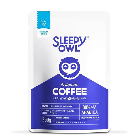Sleepy Owl Original Ground Coffee | Medium Grind Coffee | Pour Over, Aeropress, Homemachine | Medium Roast | 100% Arabica | Freshly Roasted & Ground | 250g | Directly Sourced From Chikmagalur