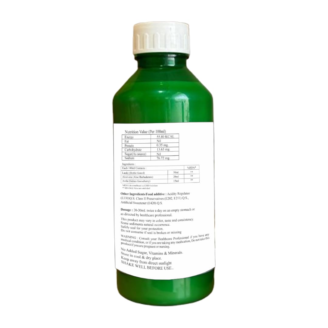 Madren Healthcare Lauki Aloe Vera Juice 1L | Sugar Free Ayurvedic Wellness Juice | Lauki (Bottle Gourd) & Aloe Vera Blend | Supports Digestion, Detox & Hydration | Rich in Natural Nutrients | Health Drink for Men & Women (pack of 3)