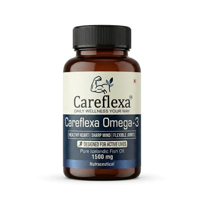 CareFlexa Omega-3 Fish Oil 60 Softgels 1500mg | Non-Veg Omega-3 Supplement for Heart, Brain & Joint Support | Muscle Recovery & Stamina Support for Men & Women