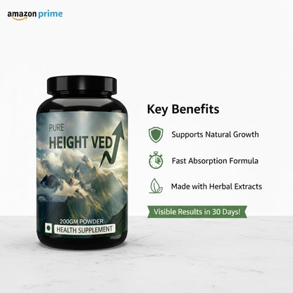 Strength Core The Height Veda Supreme Formula – Natural Ayurvedic Supplement for Height & Bone Health | 200Gram powder for Teens & Adults | Supports Growth & Wellness