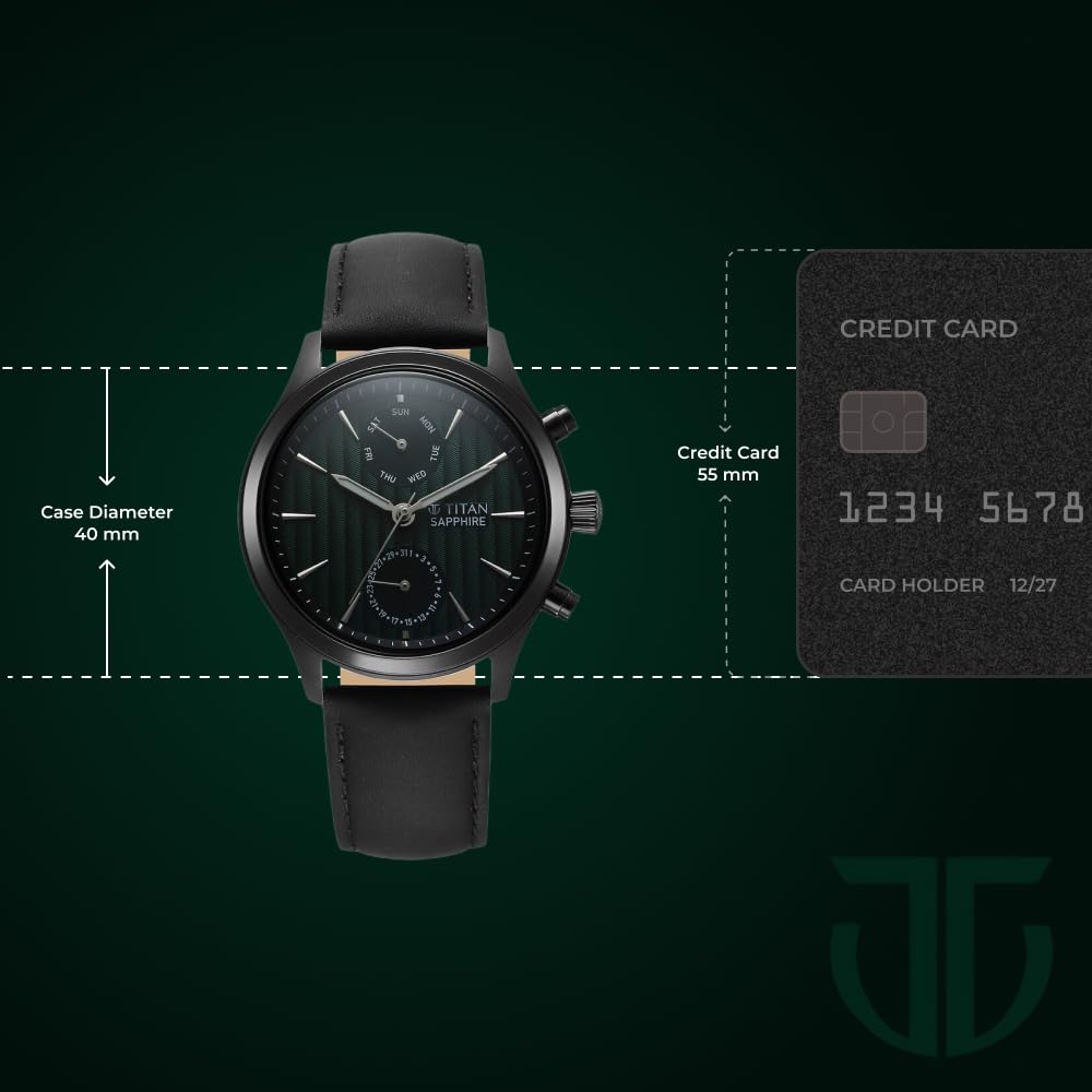Titan Sapphire Multifunction Quartz Analog with Day and Date Green Dial- image 2